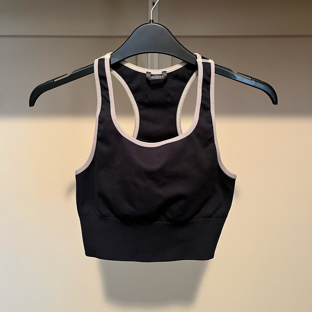 Oiselle Black and Cream Sports Bra